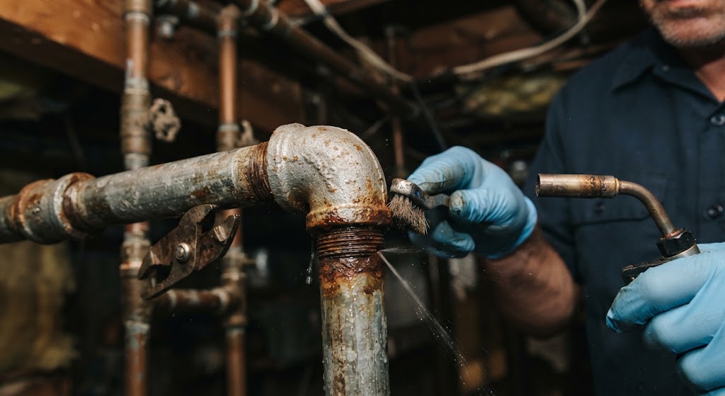Pipe leak repair Kearny NJ specialist analyzing copper and galvanized plumbing