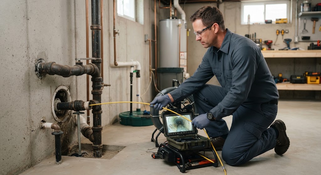Sewer line leak detection Kearny NJ fiber-optic diagnostic camera inspection